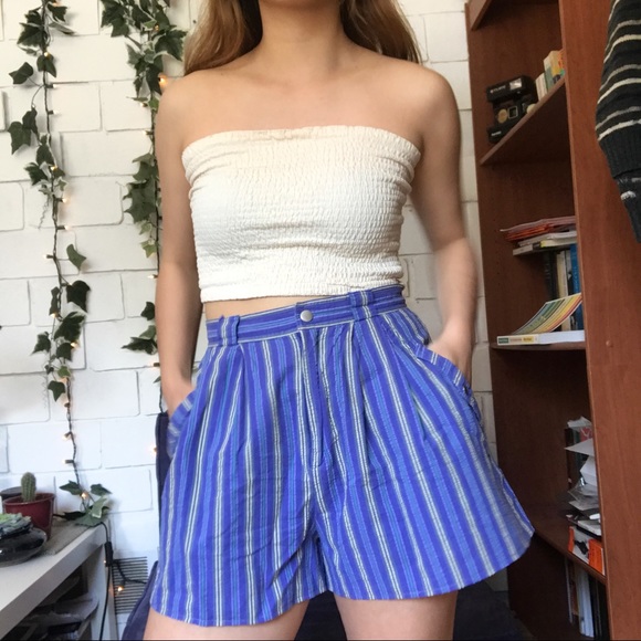 Vintage Pants - vintage striped high waisted cotton shorts